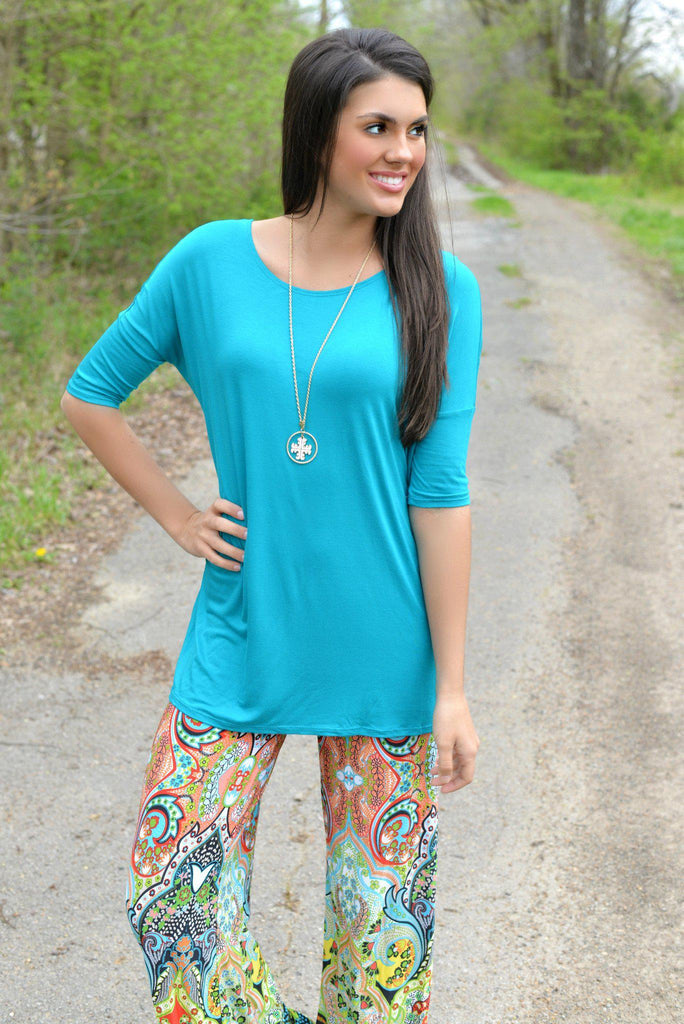 Ocean Blue Piko Style Bamboo Top