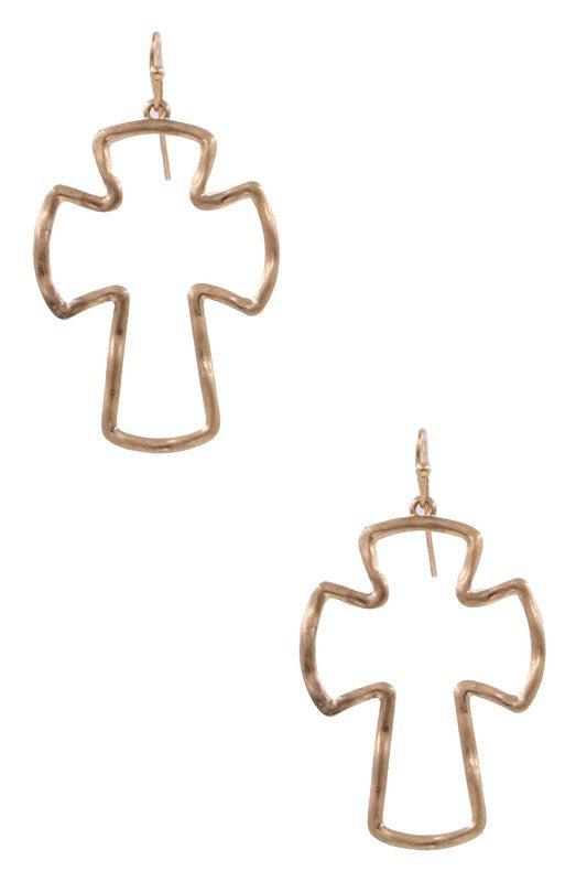 In his Grace Worn Gold Cross Earrings