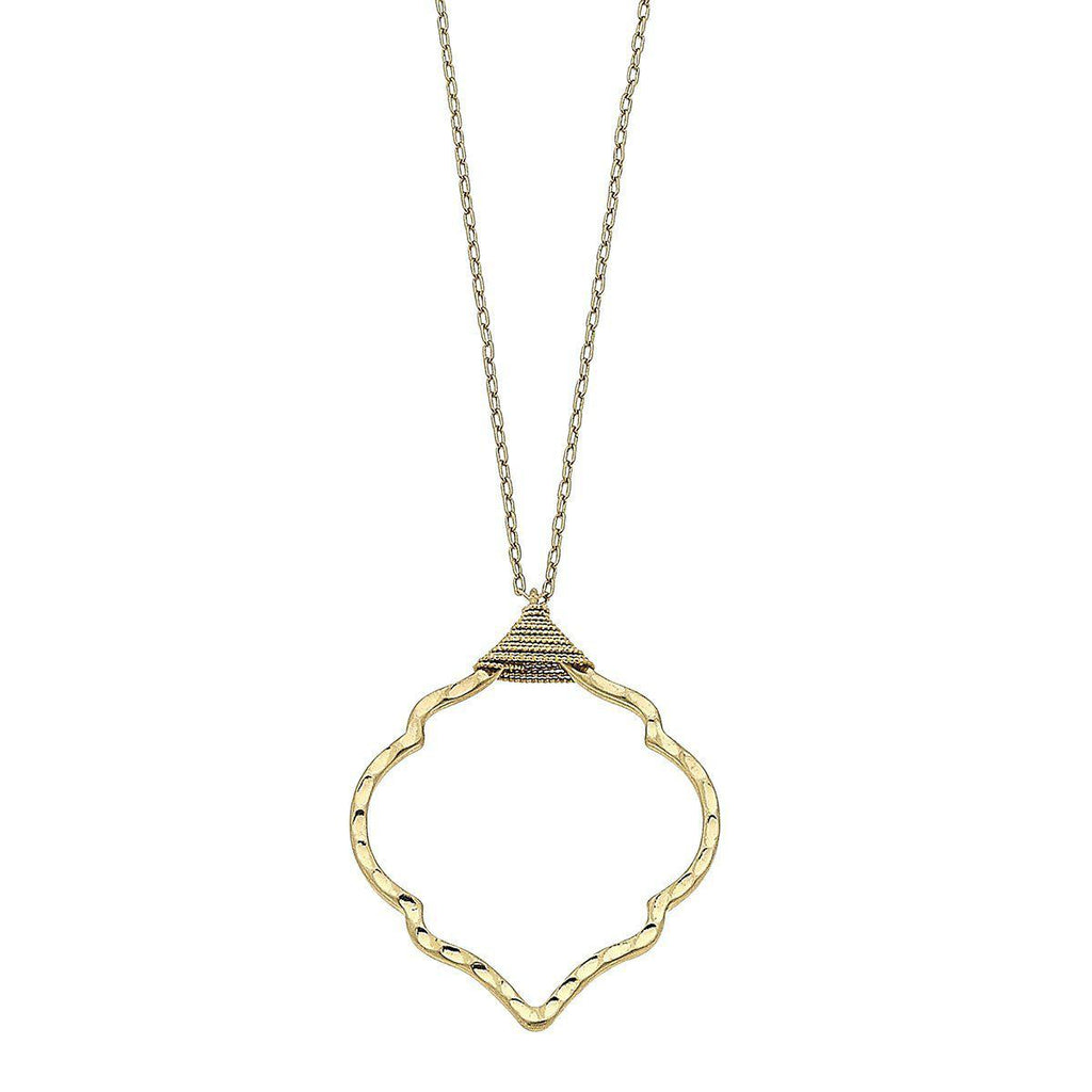 Worn Gold Chain Necklace With Quatrefoil Pendant