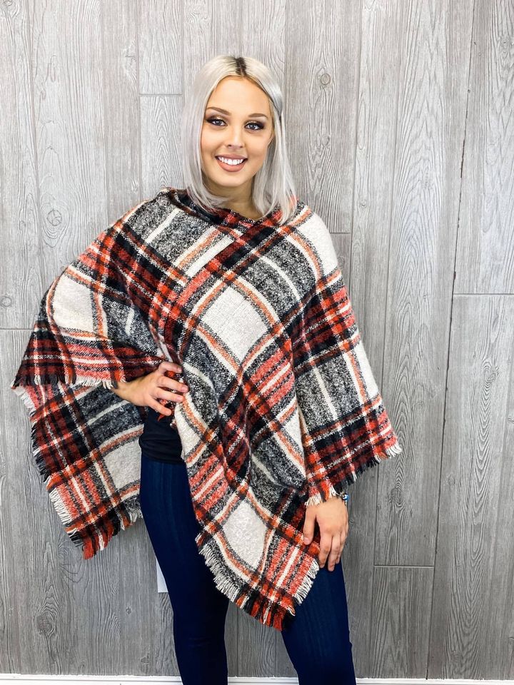 Right For You Plaid Sweater Poncho