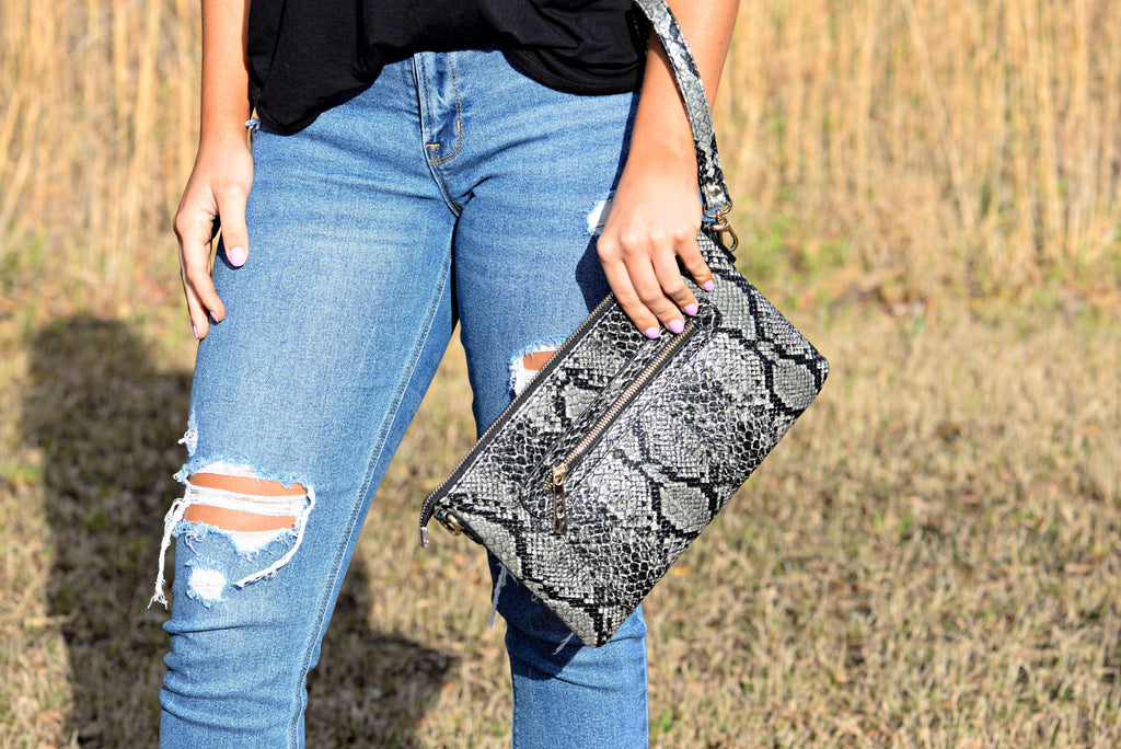 Only the Good Black Snakeskin Clutch