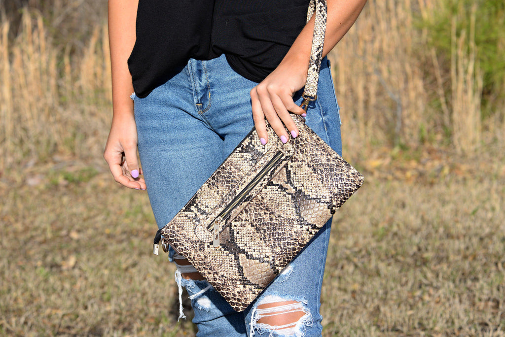 Only the Good Brown Snakeskin Clutch