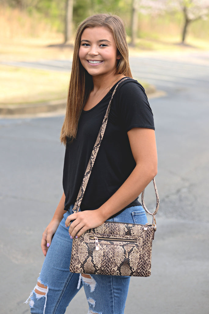 Snakeskin-patterned Clutch Bag - Brown/snakeskin-patterned