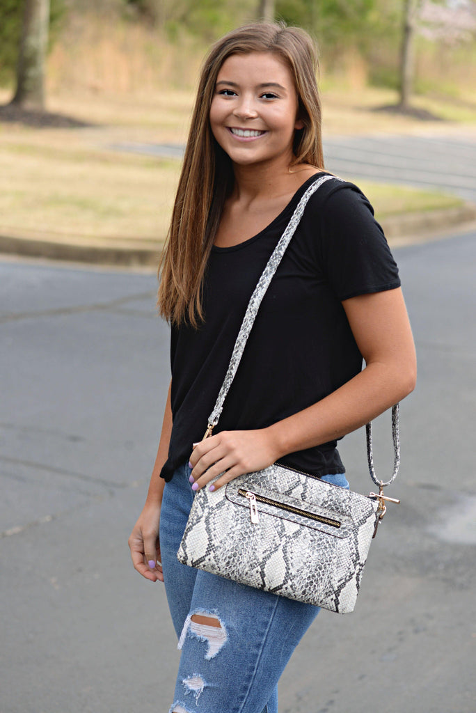 A Perfect Night - Clear Crossbody Snakeskin Game Day Bag – Willye Leigh  Boutique