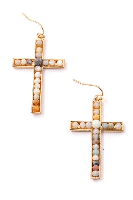 Stone Cross Earrings