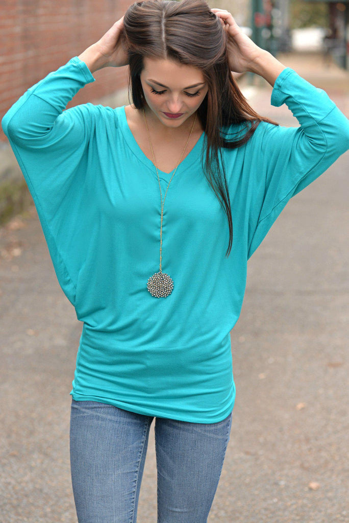 Turquoise V-Neck Dolman Top