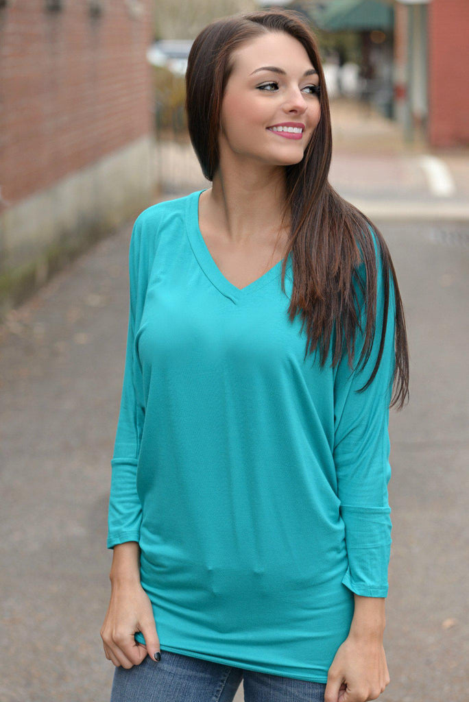 Turquoise V-Neck Dolman Top